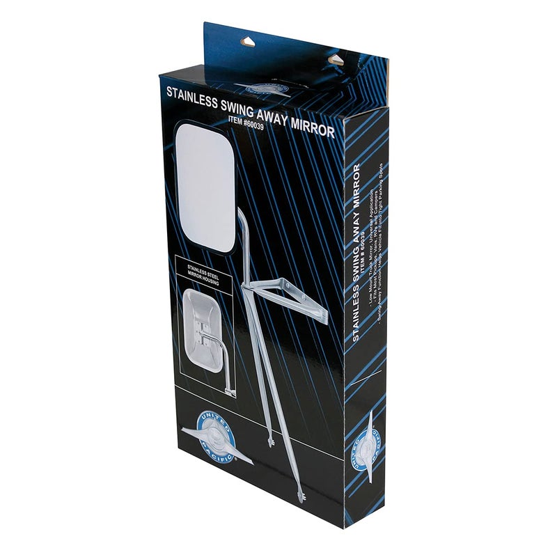 United Pacific 60039 Stainless Steel Swing Away Mirror for Trucks, Vans, RVs, Campers, Extendable to 15", Double Strength Tubing - One Mirror - Image 3
